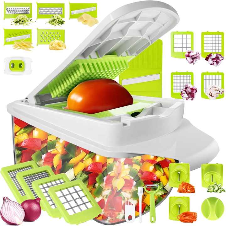 🥕 Découpe Légumes Multifonction 12 en 1 + Coupe fruits multifonctionnel offert